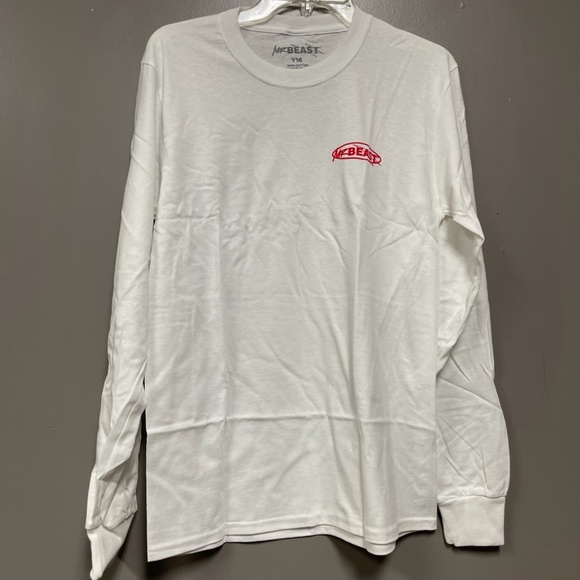 Mr. Beast 100 Million Subscribers Long Sleeve T-Shirt Youth 16 White w/ Red Logo - Picture 1 of 2